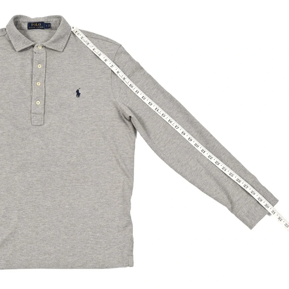 Polo Ralph Lauren Minimalist Men's Large Grey Mesh Long Sleeve Polo Shirt Preppy